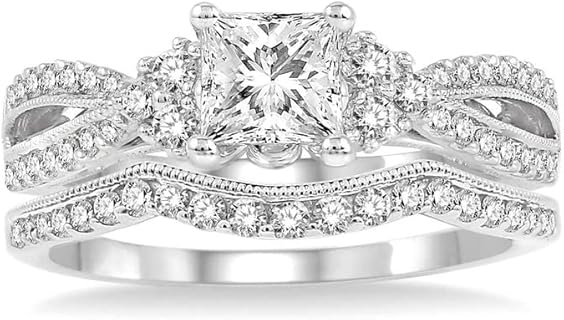 1.5 Carat Princess Cut Bridal Set Moissanite Engagement Rings for Women Platinum Plated Silver Princess moissanite rings