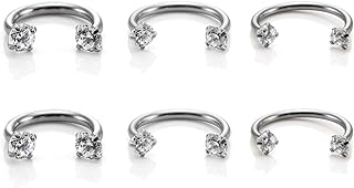 PiercingJ 2-6pcs 16G Clear Cubic Zirconia Stainless Steel Horseshoe Hoop Multi-functional Captive Ring for Nose Daith Lip Eyebrow Nipple Ear Cartilage Helix Septum