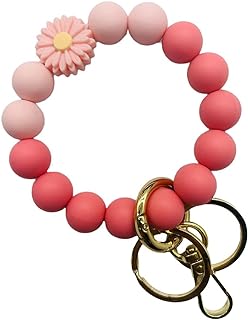 Stylish Gold-Plated Silicone Beaded Keychain Bracelet for Women and Men - Convenient Key Ring Wristlet for House and Car Keys