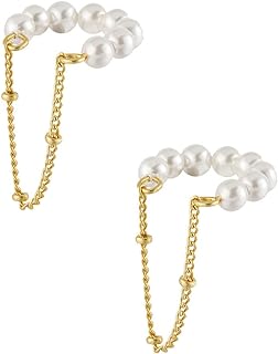 Pearl Ear Cuffs Earrings for Women Non Piercing Cartilage Cuff Wrap Clip on Earrings Pearl Tassel Chain Earrings Jewelry Gift for Teen Girls