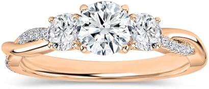 Three-Stone Twisted Engagement Ring with Lab-Created White Diamonds for Women - Round Design in 10K Rose Gold