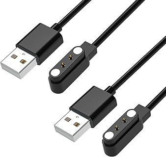Annymall スマートウォッチ用充電ケーブル 60cm（4mmピン間）2本セット、USBマグネット式で軽量かつ高品質。家庭やオフィスで便利に使用可能。