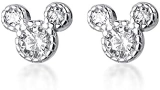 Push-Back Mickey Mouse Stud Earrings with Sparkling Cubic Zirconia Gems for Women and Little Girls, Hypoallergenic Sterling Silver Design