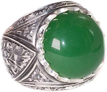 925 Sterling Silver Customizable Men's Ring with Jade Gemstone in Byzantine Design