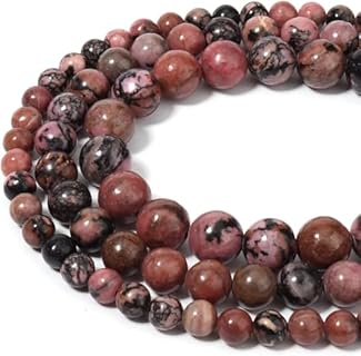 HAAMIIQII Round 6mm Rhodonite Gemstone Beads – Versatile Metal Necklace with Natural Stone for DIY Jewelry Creations