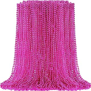 Batiyeer 200 Pcs Breast Cancer Awareness Beads Necklaces 31.5 Hot Pink Bead Necklace Metallic Beaded Costume Necklace for Breast Cancer Awareness Gender Reveal Bachelorette Party