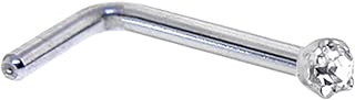 Body Candy Solid 18k White Gold 1.5mm (0.015 cttw) Genuine Diamond L Shaped Nose Stud Ring 18 Gauge 1/4"