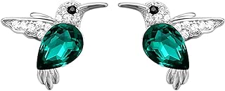 Jewever 925 Sterling Silver Hummingbird Ear Studs Blue Cubic Zirconia Earrings for Women Jewelry Gift Silvery