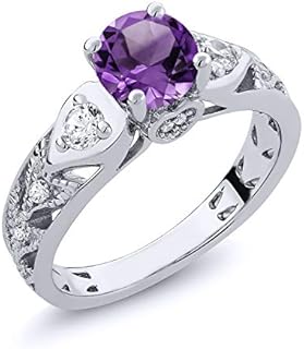 Gem Stone King 925 Sterling Silver Round 6MM Gemstone Birthstone Engagement Ring | Wedding Anniversary Promise Ring For Women | Available In Size 5, 6, 7, 8, 9