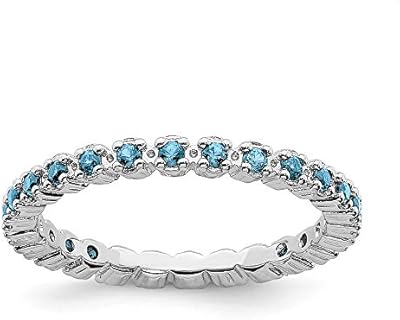 Stackable Blue Topaz Ring in 925 Sterling Silver with Prong Set Design for Women in Sizes 5-10
