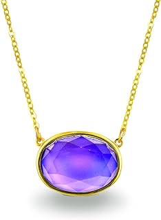 Gold Plated Color Changing Oval Mood Stone Pendant Mood Necklace, Facet Cut Crystal, 18” Chain, Gifts for Women Girls