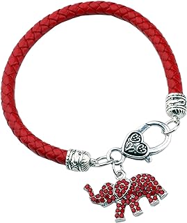 Lobster Claw Clasp Elephant Bangle Bracelet Zinc Metal for Women, DST African American Reds Greek Sorority Inspired Design