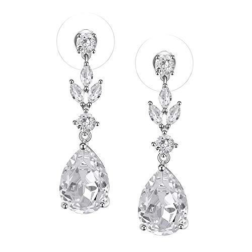 Pearl Drop Earrings for Women,Bridesmaids,Brides -Teardrop Crystal Rhinestones Cubic Zirconia Earrings Dangling