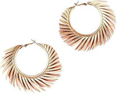 Fringe Hoop Earrings with Gold-Plated Resin for Women: Chunky Willow Spiral Design