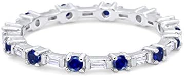 Art Deco Eternity Apple Wedding Ring with Simulated CZ, Sterling Silver for Women, Round/Baguette Design