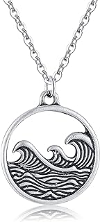 Vintage Alloy Metal Wave Pendant Necklace with Lobster Clasp on Cable Chain, Ideal Ocean-Themed Jewelry for Women, Round Design, 17 Inch Necklace