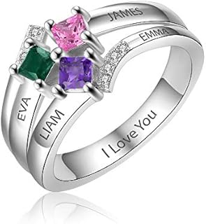Personalized Sterling Silver December Birthstone Engagement Ring with Cubic Zirconia in a 3-Stone Design for Women