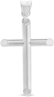 14K White Gold Classic Plain Cross Pendant Religious Medium Size Charm For Necklace or Chain