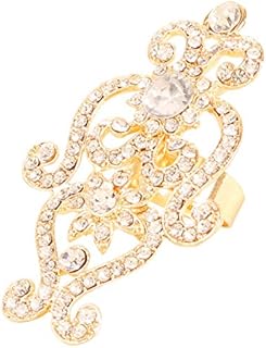 Touchstone NEW Indian Bollywood Traditional Pretty Filigree Rajwada Studded Look Rhinestones Adjustable Designer Wedding Jewelry Cocktail Ring In Gold Tone For Women.