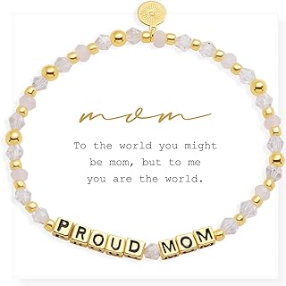 Lobster Claw Clasp, Yellow Gold & Brass Beaded Family Bracelets with Crystal Decor - Perfect Gift for Mom, Grandma and Sister, Bead Chain Design