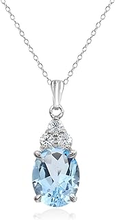 Sterling Silver Pendant Necklace for Women Birdesmaids, Genuine Blue Topaz, Garnet or Amethyst Colored Gemstones