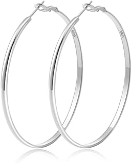 Sterling Silver Hoop Earrings for Women Lightweight Silver Hoop Earrings Hypoallergenic Thin Silver Earrings for Women Big Large Silver Hoop Earrings for Women 40/50/60/70mm