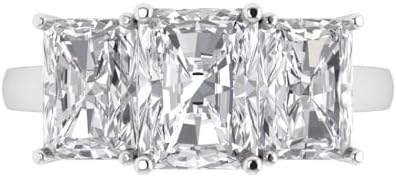 4Ct Emerald cut Lab Created Grown Diamond SI1-2 I-J 10K White Gold Three-Stone Engagement Promise Bridal Anniversary Ring