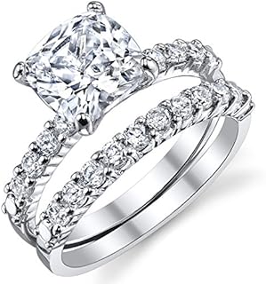 2.5 Carat Cubic Zirconia Engagement Ring for Women in Cushion Design, Rhodium-Plated Sterling Silver Band Set by Metal Masters CO
