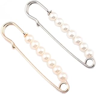 2Pcs Pearls Brooch Tightening Waistband Pin Sweater Shawl Clips Women Waistband Pins Decoration Dress Pant Buckle Brooches Set Accessories Jewelry