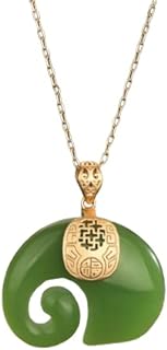 Spring Ring Clasp Jade Elephant Pendant Necklace with Gold Plated Cable Chain - Ideal Gemstone Gift for Her, Wife, Mom and Birthdays - Featuring Green Jade Stone