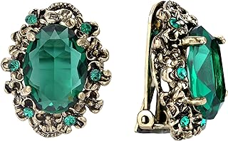 BriLove Women's Victorian Style Crystal Floral Cameo Inspired Oval Clip-On Earrings