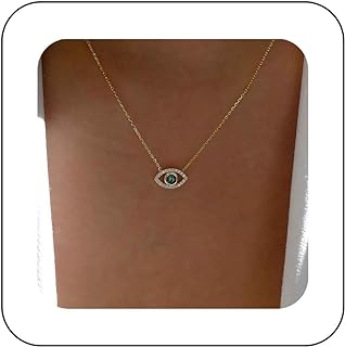 Boho Emerald Evil Eye Choker Necklace Green Crystal Demon Eye Necklace Choker Vintage Emerald Eye Necklace Bling Cz Emerald Protection Necklace Chain Jewelry for Women and Girls