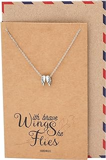 Spring Ring Clasp Angel Wing Pendant Necklace with Adjustable Cable Chain - Inspirational Pewter Jewelry Gift for Women - Guardian Angel Design