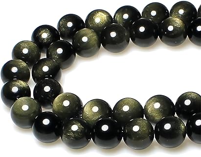 Rare Collection Natural Stone Beads Gold Obsidian Round Loose Beads for Jewelry Making DIY Bracelet Necklace (8mm)