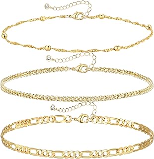 Custom Yanoda 3Pcs 14K Gold-Plated Anklets with Cubic Zirconia, Lobster Claw Clasp, and Link Chain for Women, Adjustable Layered Design, Beach Foot Jewelry Gifts