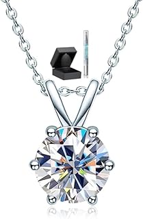 Moissanite Pendant Necklace / 2ct 6 Prong / 18K White Gold Vermeil 16-20 inch Adjustable Chain Secure Large Lobster Clasp/D Color VVS1 Clarity/GRA Engraved/Lab Diamond/Gift Set for Her