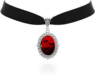 Blood Bat Cameo Choker Necklace Gothic Red Cabochon Pendent Necklace Vampire Accessories for Women Girls