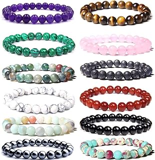 CASDAN 12PCS 8mm Gorgeous Semi-Precious Gemstones Round Beads Energy Power Crystal Reiki Healing Elastic Stretch Bracelet For Women men Gifts