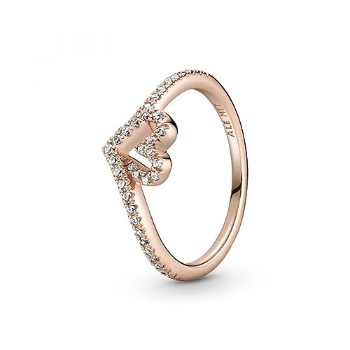 Sparkling Wishbone Heart Ring - Rose Gold Ring for Women - 14k Rose Gold-Plated Rose with Cubic Zirconia - Size 6