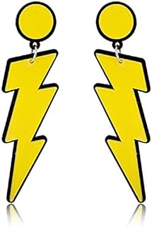 Lever-Back Lightning Bolt Dangle Earrings with Resin and Alloy for Women, Retro 80s Neon Drop Design