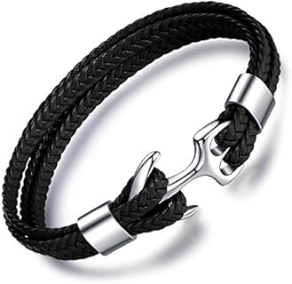 Men's Vintage Anchor Leather Bracelet Multilayer Bracelet Cuff Wrap Rope Wristband with Gift Box