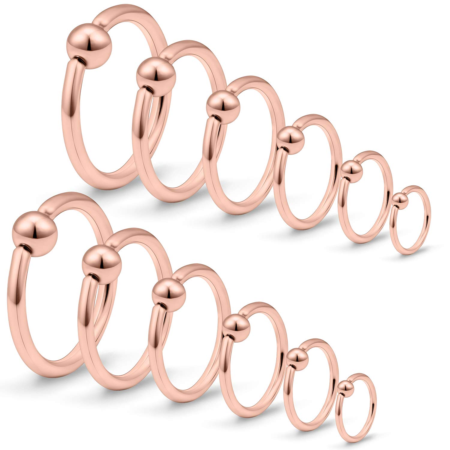 SCERRING 12PCS 16G Stainless Steel Captive Bead Ring Nose Rings Hoop Helix Daith Cartilage Tragus Earrings Nipple Eyebrow Body Piercing 6-16mm