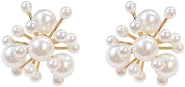 French Wire Back, Alloy Metal, Fire Flower Pearl Drop Earrings for Women and Girls, Elegant Cluster Pearl Design