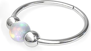 LAOPAZ Tiny Belly Button Ring - Dainty Belly Button Hoop Piercing - Hypoallergenic Belly Jewelry Unisex (Silver White Opal)