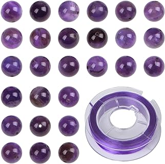 Bymitel Natural Amethyst Birthstone Beads for Bracelets, 6mm 210pcs Round Crystal Stone Gems with Stretch Cord for DIY Jewelry Crafting - Perfect for Necklaces, Anklets & Earrings