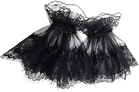 1 Pair Women Wrist Lace Cuffs Floral Embroidery Horn Shaped False Bracelet Sleeves, Black