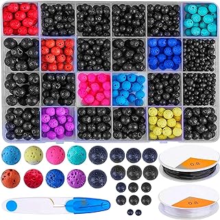 Fishdown 940 Pcs Colorful Lava Stone (4mm,6mm,8mm,10mm) HOT Healing Beads - Natural Beads Volcanic Stone Loose Beads Assortment Essential Oil for Necklace Bracelets Jewelry Making DIY Kit