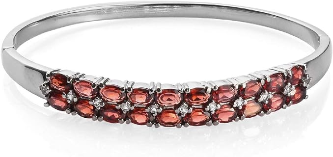 1 Ct Oval Garnet & Sim Diamond Women's Bangle Bracelet 14k White Gold Finish