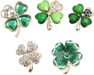 5 Pcs Four Leaf Brooch Pins Jewelry Alloy Crystal Rhinestone Lucky Clover Breastpin Lapel Pin for Women Girls Clothes Collar Dress Scarf Decoration