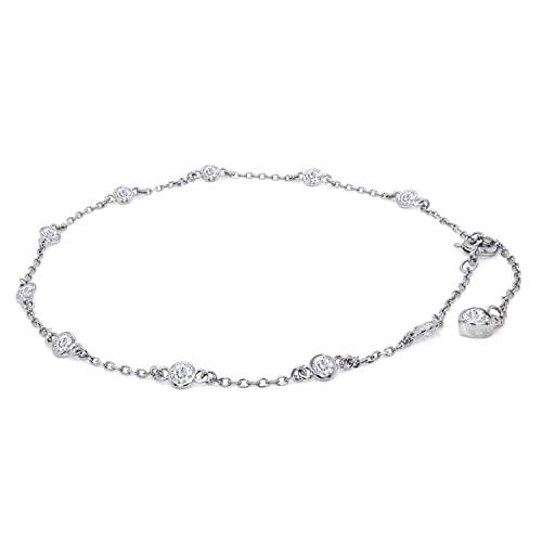 3MM Round Moissanite Diamond Lab Created Bezel Set Single Piece Station Anklet Bracelet For Women In 14K Gold Over Sterling Silver Jewelry (1 Cttw), Valentine's Day Gift For Her